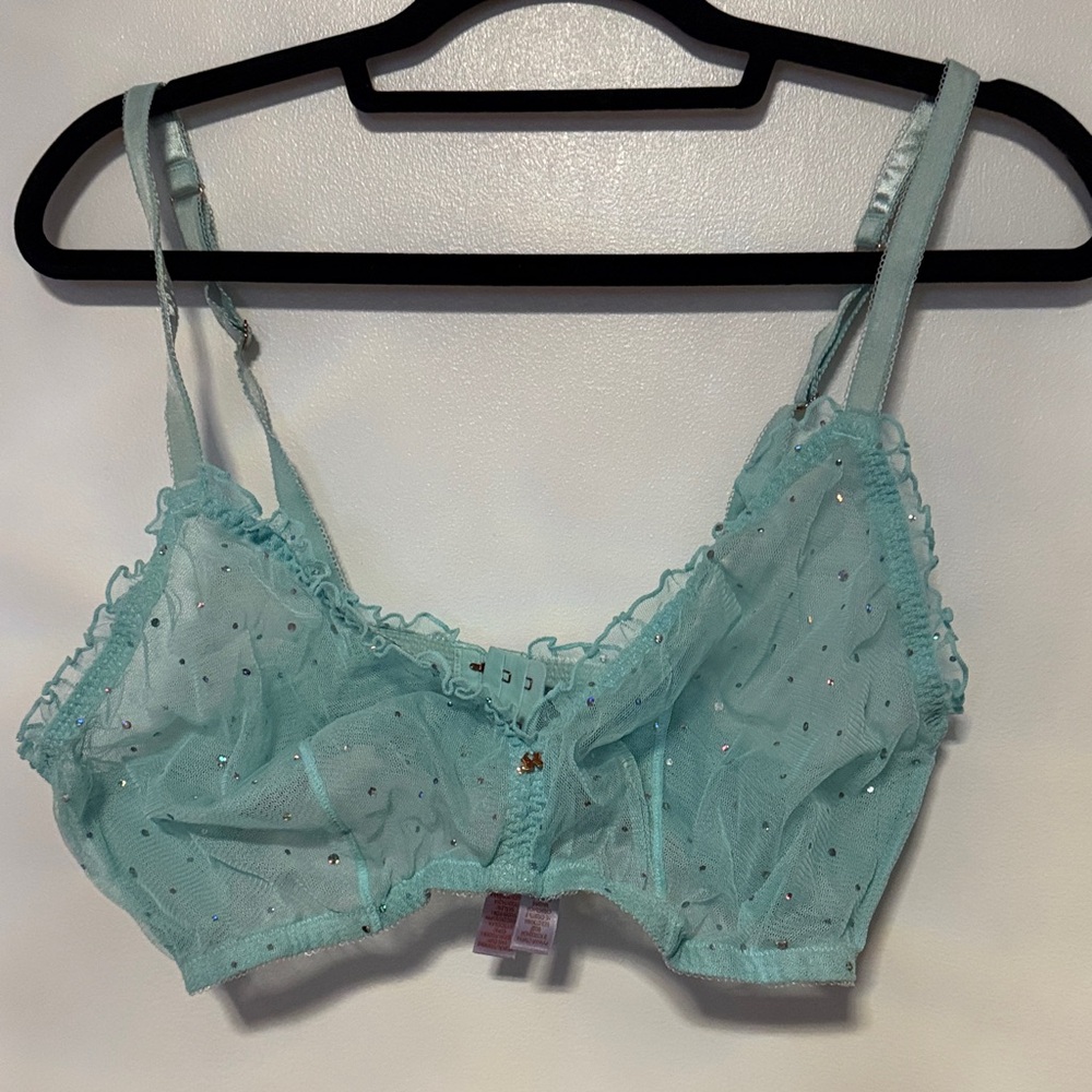 Savage X Fenty Mint Green Sheer Underwire Bra with Rhinestones